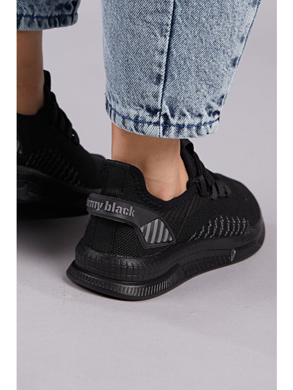 Unisex Siyah Poli Taban Tekstil Kumaş Bağcıklı Spor Ayakkabı - Görsel 4