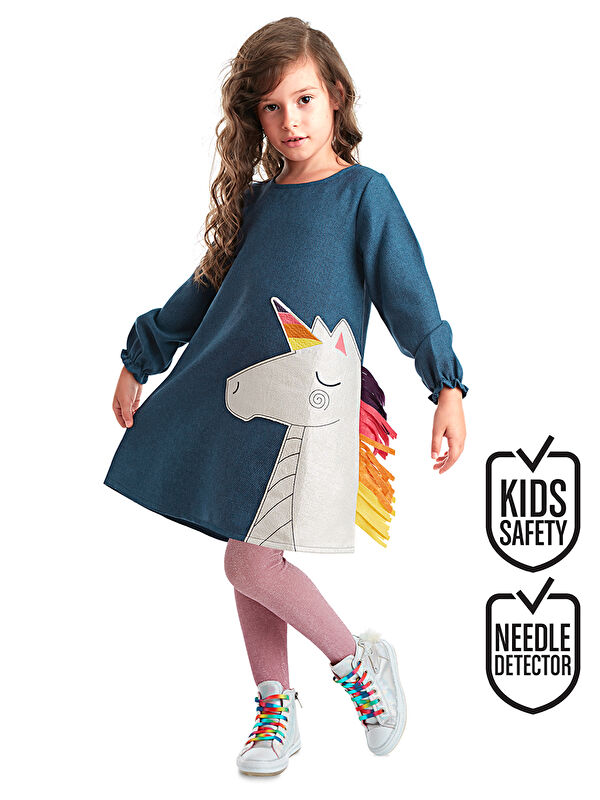 Denokids Renkli  Kız Çocuk Dokuma Elbise