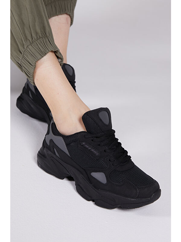 Unisex Siyah Rahat Kalıp Yüksek Taban Bağcıklı Spor Ayakkabı - Görsel 4