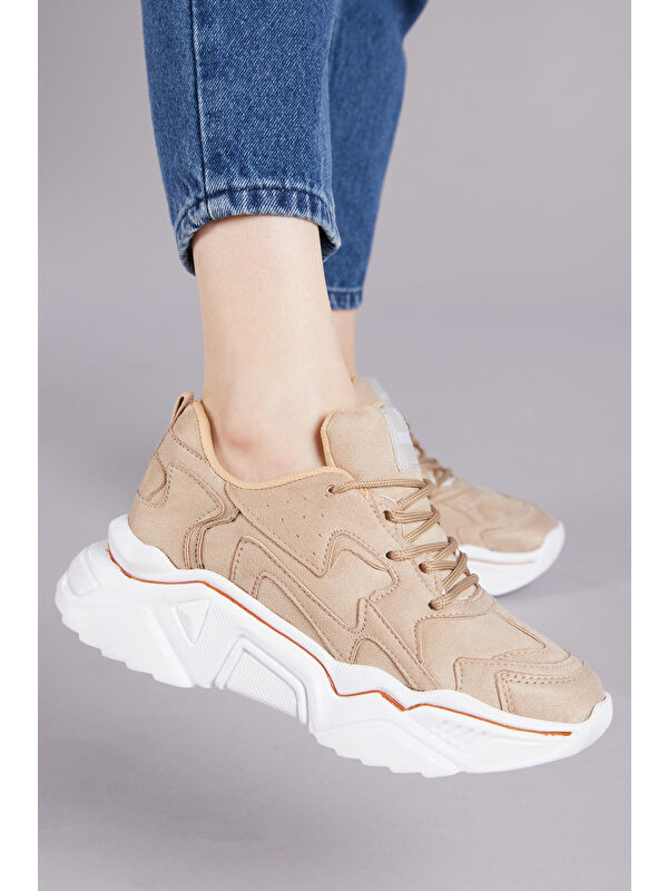 Kadın Toprak Rahat Kalıp Yüksek Taban Bağcıklı Spor Ayakkabı - Görsel 4