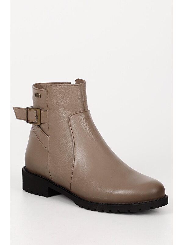 VİZON Hakiki Deri Yuvarlak Burun Kauçuk Taban Topuklu Fermuarlı Tokalı Kadın Günlük Bot 46460 - Görsel 6