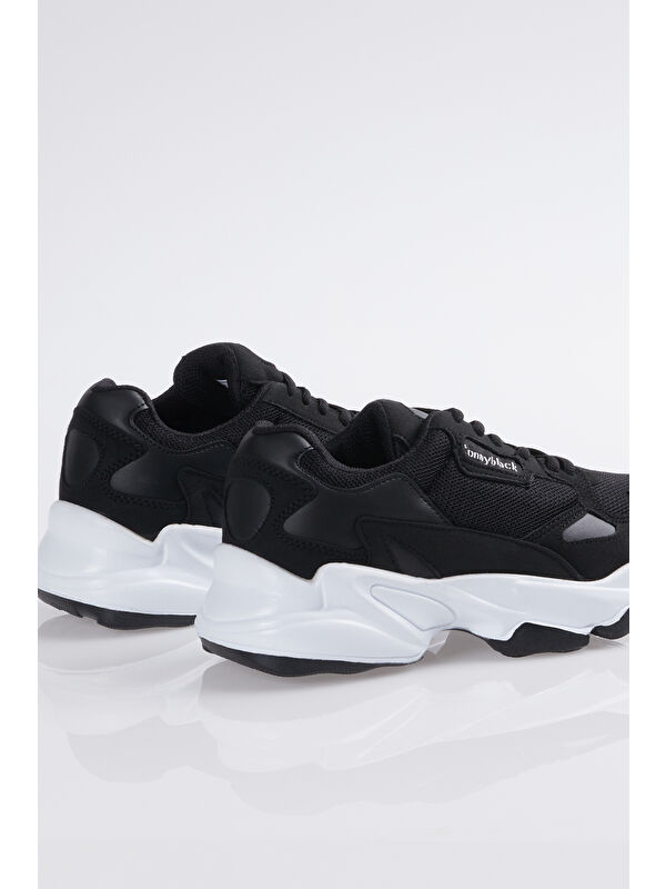 Unisex Siyah Beyaz Rahat Kalıp Yüksek Taban Bağcıklı Spor Ayakkabı - Görsel 5