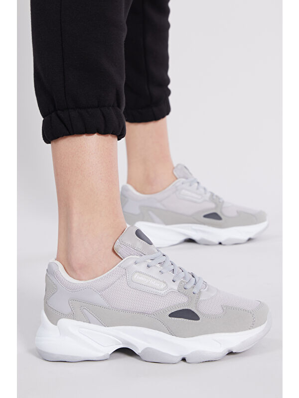 Unisex Gri Rahat Kalıp Yüksek Taban Bağcıklı Spor Ayakkabı - Görsel 3