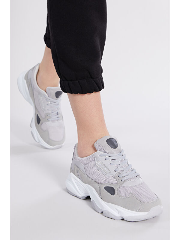 Unisex Gri Rahat Kalıp Yüksek Taban Bağcıklı Spor Ayakkabı - Görsel 4