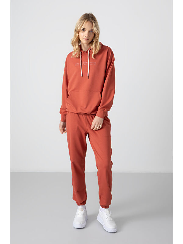 Tommylife Tarçın Kapüşonlu Kanguru Cep Oversize Lastik Paça Kadın Eşofman Takımı - 95288