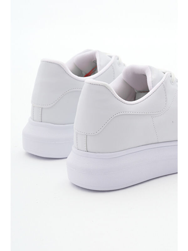 Unisex Beyaz Rahat Kalıp Yüksek Taban Bağcıklı Spor Ayakkabı - Görsel 6