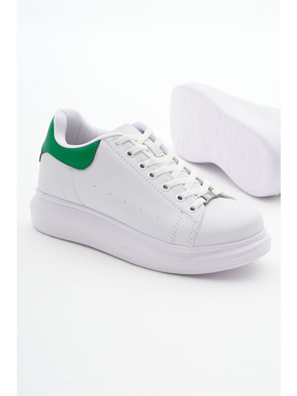 Unisex Beyaz Yeşil Rahat Kalıp Yüksek Taban Bağcıklı Spor Ayakkabı - Görsel 5