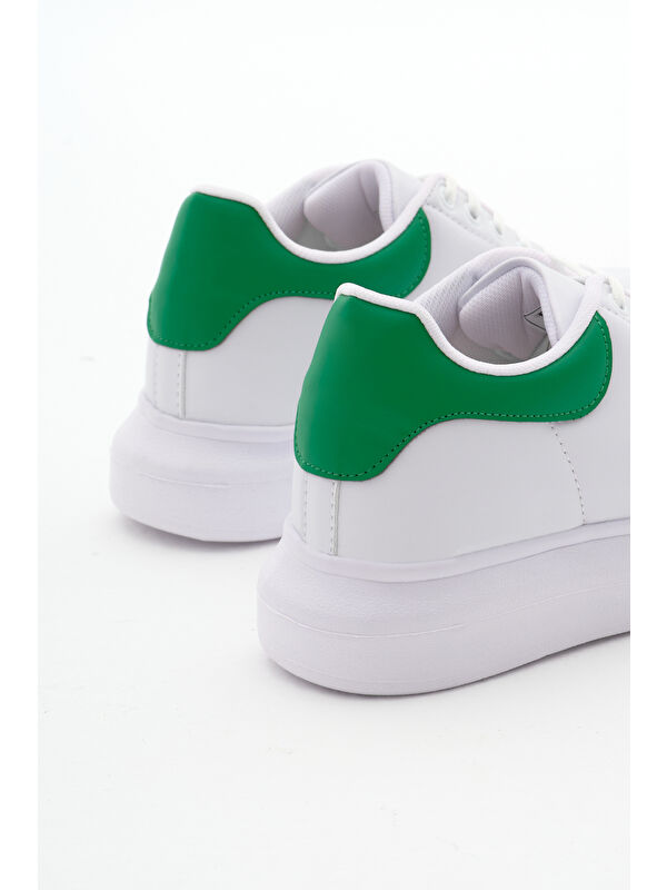 Unisex Beyaz Yeşil Rahat Kalıp Yüksek Taban Bağcıklı Spor Ayakkabı - Görsel 6