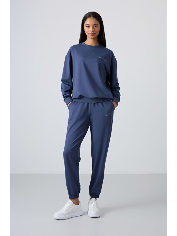 Tommylife Petrol Bisiklet Yaka Oversize Lastik Paça Kadın Eşofman Takımı - 95287