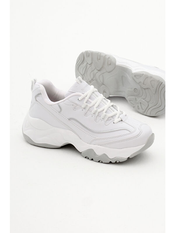 Kadın Beyaz Rahat Kalıp Yüksek Taban Bağcıklı Spor Ayakkabı - Görsel 5