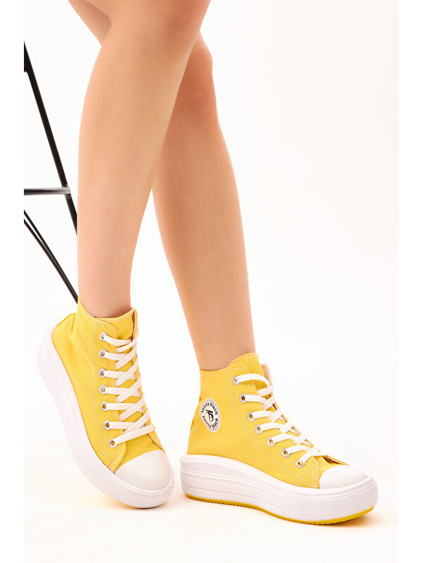 Kadın Sarı Rahat Kalıp Kalın Tabanlı Uzun Spor Ayakkabı - Görsel 4