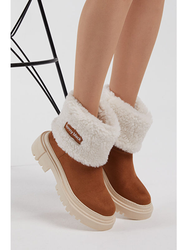Kadın Taba Süet Rahat Kalıp Kalın Taban Kürklü Bot - Görsel 5