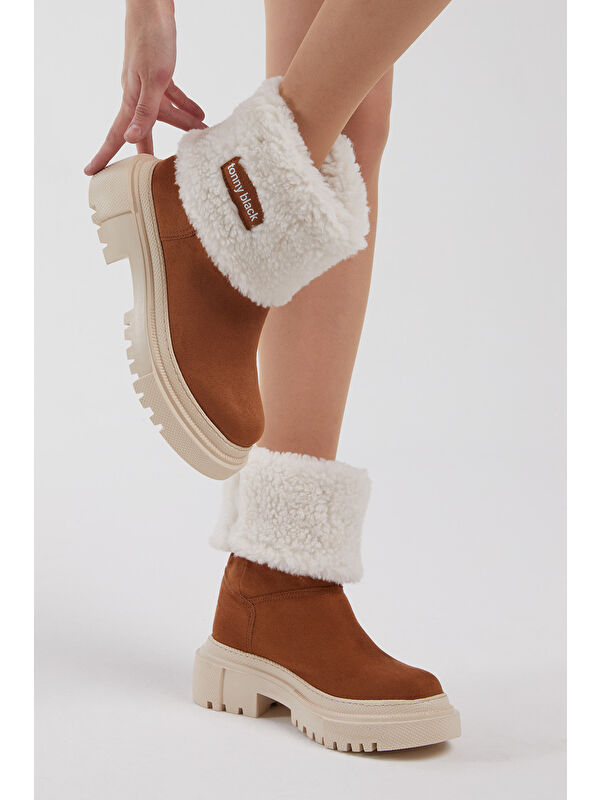 Kadın Taba Süet Rahat Kalıp Kalın Taban Kürklü Bot - Görsel 6