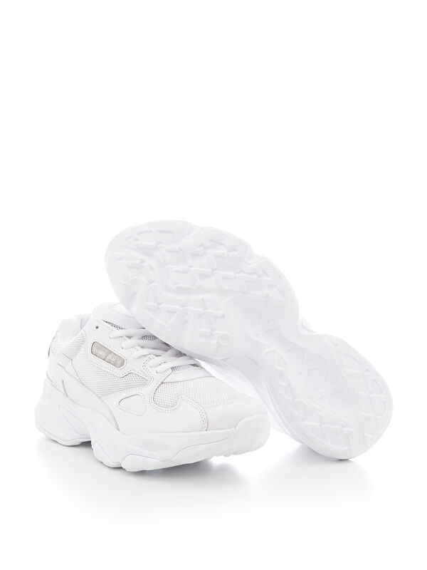 Unisex Beyaz Rahat Kalıp Yüksek Taban Bağcıklı Spor Ayakkabı - Görsel 4