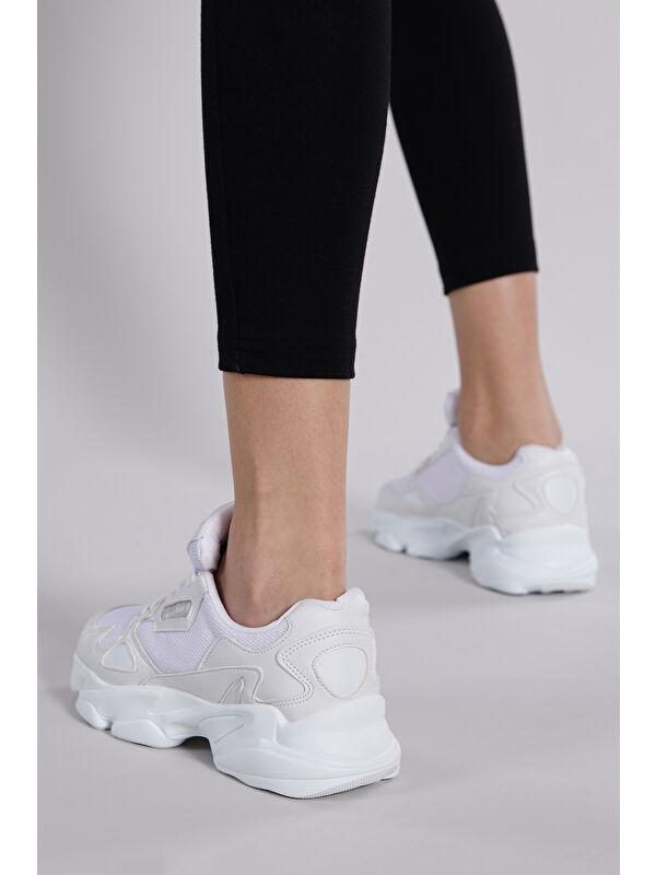 Unisex Beyaz Rahat Kalıp Yüksek Taban Bağcıklı Spor Ayakkabı - Görsel 7