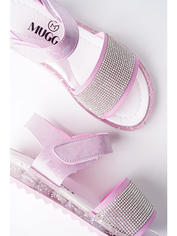 WİNNİE Günlük Hafif Taban Taşlı ve Cırtlı Kız Çocuk Sandalet - Görsel 3