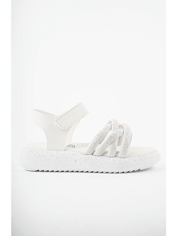 JAZZ Günlük Ortopedik Hafif Taban Örgü Detaylı Cırtlı Kız Çocuk Sandalet - Görsel 3