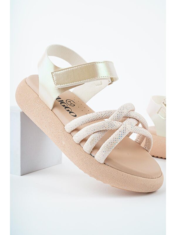 JAZZ Günlük Ortopedik Hafif Taban Örgü Detaylı Cırtlı Kız Çocuk Sandalet - Görsel 4