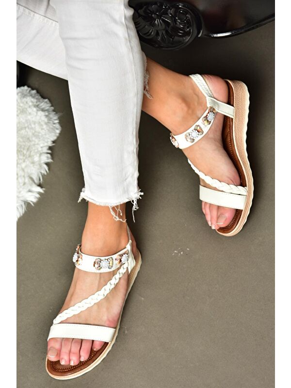 M258313409 Beyaz Kadın Sandalet - Görsel 3