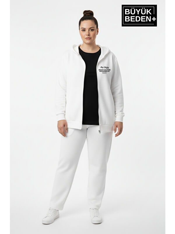 Süperlife Kadın Büyük Beden Fermuarlı Kapüşonlu Chef Baskılı ince Sweatshirt Hırka - Rahat Kalıp SPR26BHRK921