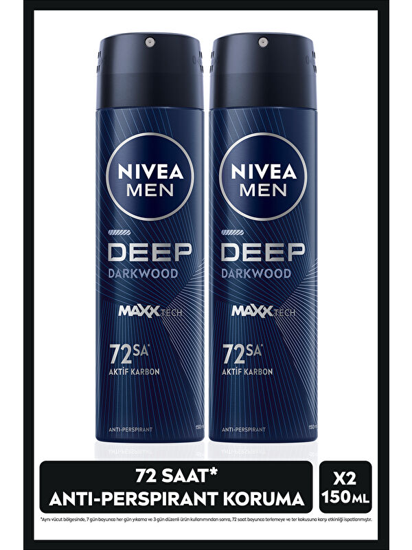 NIVEA MEN Erkek Sprey Deodorant Deep Dimension Aktif Karbon 150ml, 72 Saat Anti-perspirant, X2 Adet
