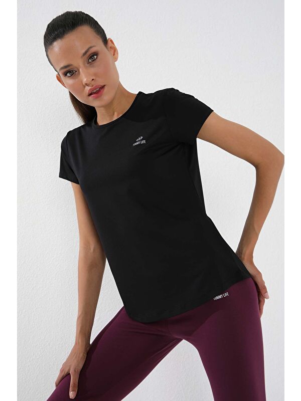 Tommylife Siyah Basic Kısa Kol Standart Kalıp O Yaka Kadın Tişört - 97144