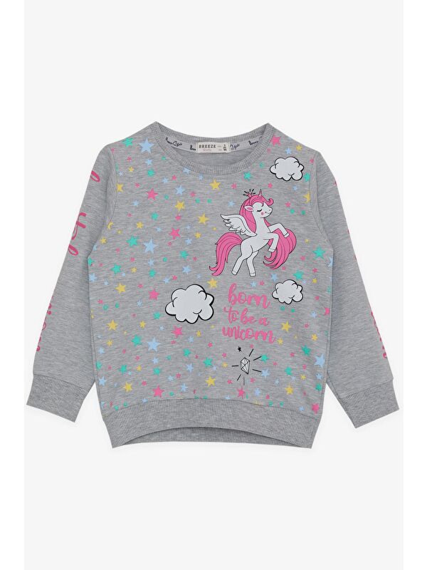 Breeze Kız Çocuk Sweatshirt  Baskılı Gri Melanj (2-5 Yaş)