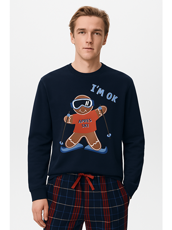 Katia And Bony Erkek Snowboard Desenli Sweatshirt Pijama Üstü Lacivert