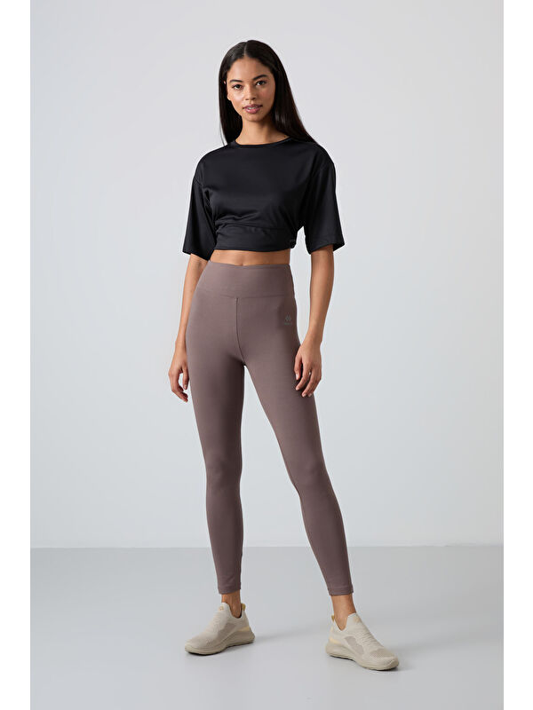 Tommylife Kahverengi Yüksek Bel Toparlayıcı Slim Fit Dar Paça Kadın Tayt - 94011
