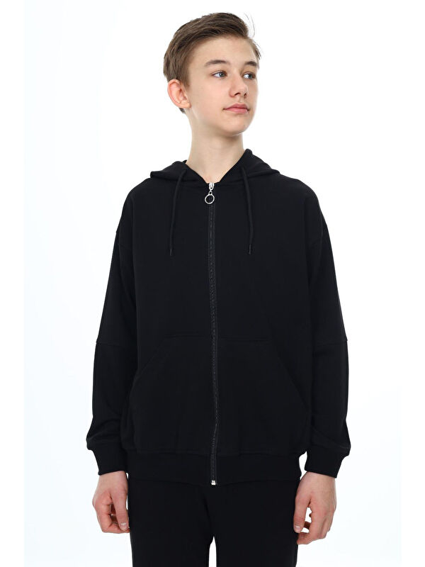 Cansın Mini Siyah Erkek Çocuk Kapüşonlu Fermuarlı Sweatshirt  19206