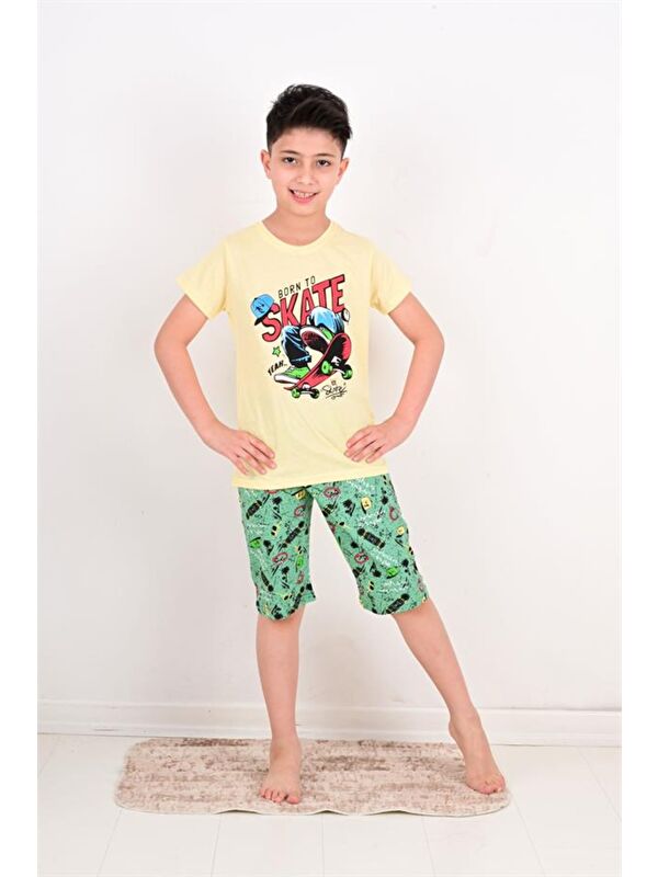 Vitmo Erkek Çocuk Kapri  Pijama Takımı Born To Skate Sarı