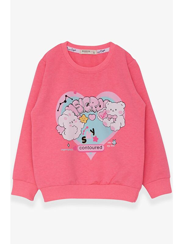 Breeze Kız Çocuk Sweatshirt Kalp Baskılı Neon Pembe (2-5 Yaş)