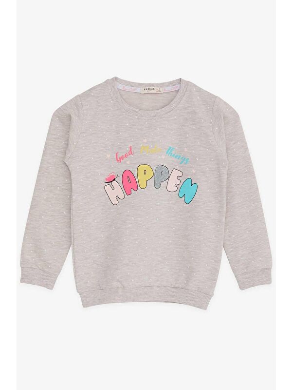 Breeze Kız Çocuk Sweatshirt Yazı Baskılı Desenli Bej Melanj (3-7 Yaş)