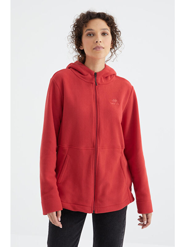 Tommylife Fiesta Kapüşonlu Fermuarlı Rahat Form Kadın Polar Sweatshirt - 97233
