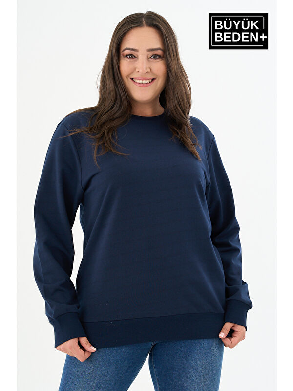 Süperlife Kadın Büyük Beden Bisiklet Yaka İnce Sweatshirt SPR24BSWK56