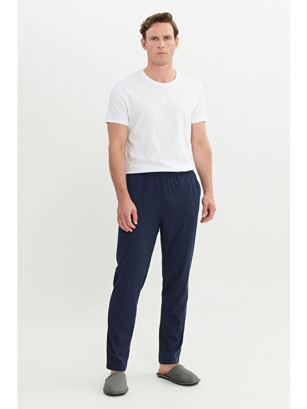 AC&Co / Altınyıldız Classics Erkek Lacivert Pamuklu Standart Fit Normal Kesim Beli Lastikli Cepli Pijama Altı