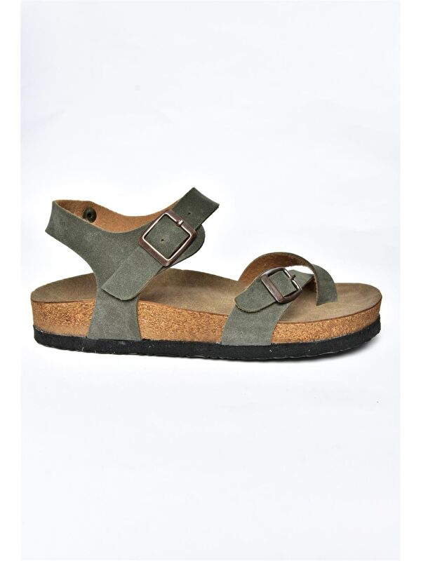 H777786002 Yeşil Süet Kadın Sandalet - Görsel 5