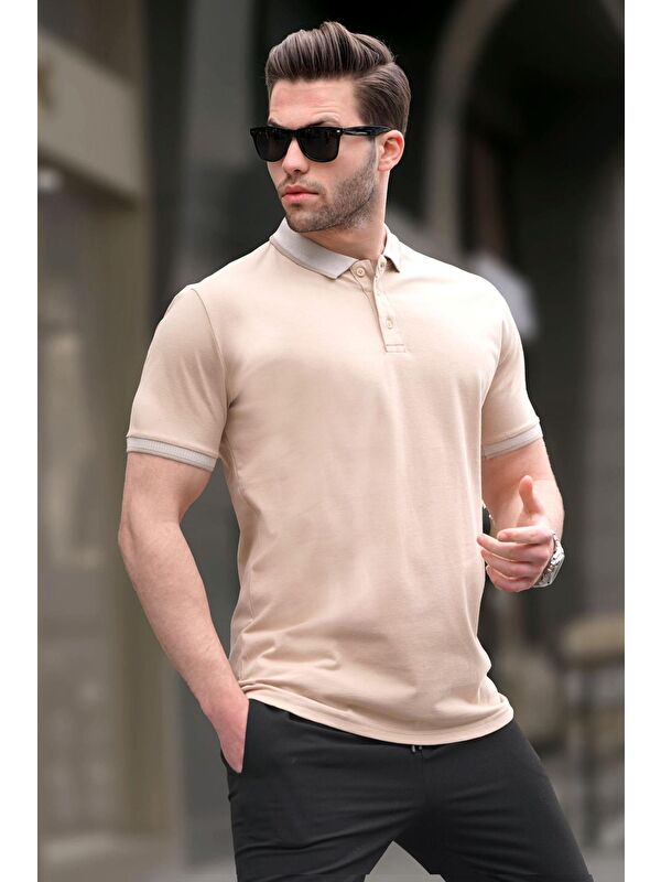 Madmext Bej Regular Fit Erkek Polo Yaka Tişört 6105