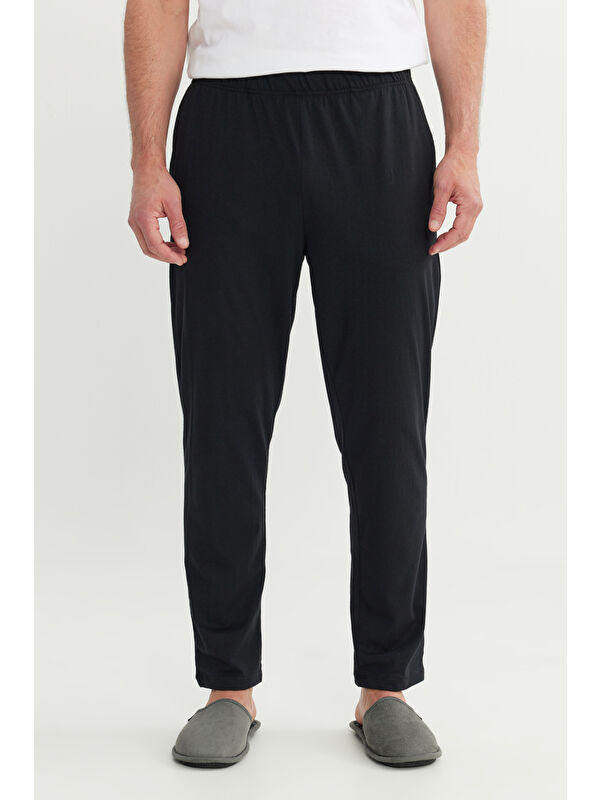 AC&Co / Altınyıldız Classics Erkek Siyah Pamuklu Standart Fit Normal Kesim Beli Lastikli Cepli Pijama Altı