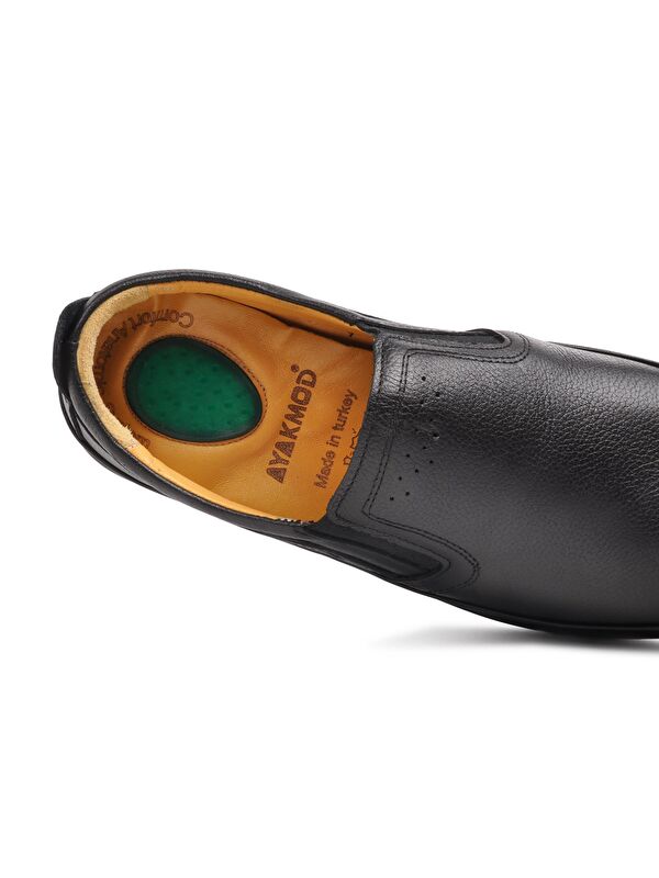 478 Siyah Erkek Hakiki Deri Slip On Ayakkabı - Görsel 3