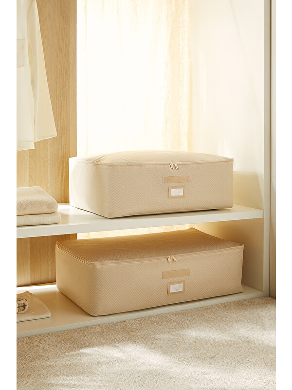 Ocean Home Textile 2'li Bej Balıksırtı Baza Altı Hurç Set