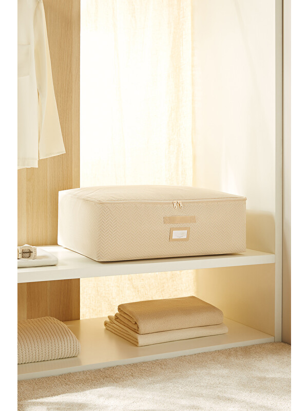 Ocean Home Textile Büyük Boy Bej Balıksırtı Baza Altı Hurç 62 x 46 x 22 cm