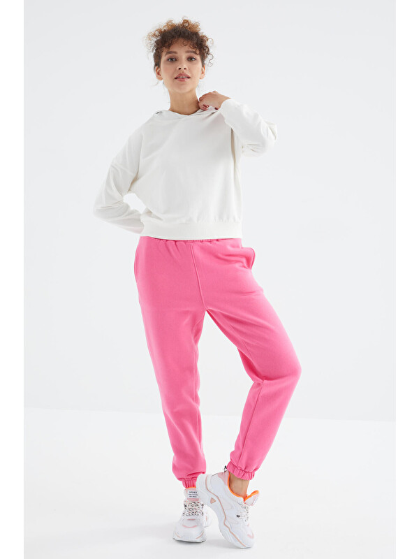Tommylife Şeker Pembe Yüksek Bel Rahat Form Basic Jogger Kadın Eşofman Alt - 94624