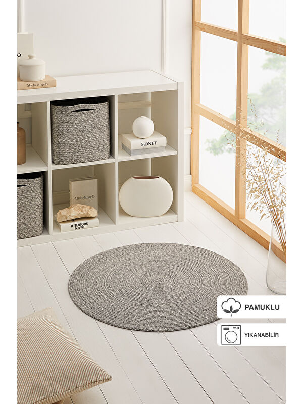 Ocean Home Textile Yıkanabilir Pamuklu Yuvarlak Halı Kilim 80 cm