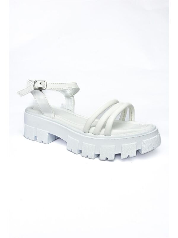 P973000409 Beyaz Kalın Tabanlı Sandalet - Görsel 6