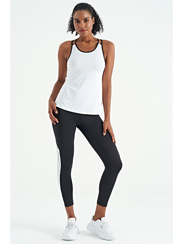 Tommylife Beyaz Çift Askılı Sırt Detaylı Standart Kalıp Kadın Spor Atlet - 97258
