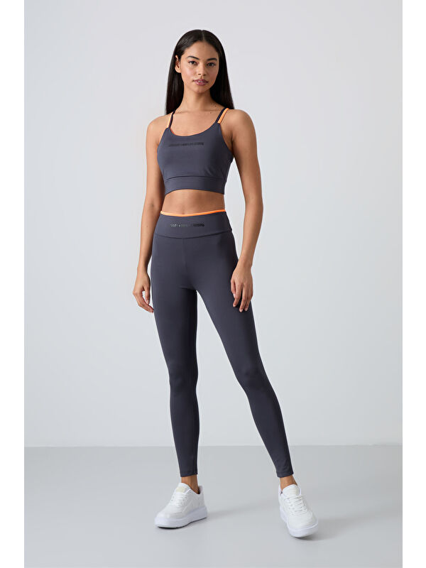 Tommylife Antrasit Polyester Esnek Standart Fit Performans Kadın Tayt Takım - 95333