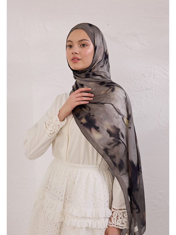 Fresh Scarfs Dark Flora Desen Rami Şal Vizon