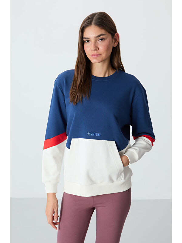 Tommylife Parlament Kompakt Pamuklu Kalın Pürüzsüz Dokulu O Yaka Oversize Fit Kadın Sweatshirt - 97289