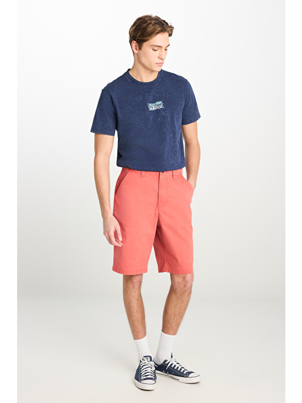 Lee Regular Fit Lastik Bel Detaylı Pamuklu Esnek Pembe Chino Şort
